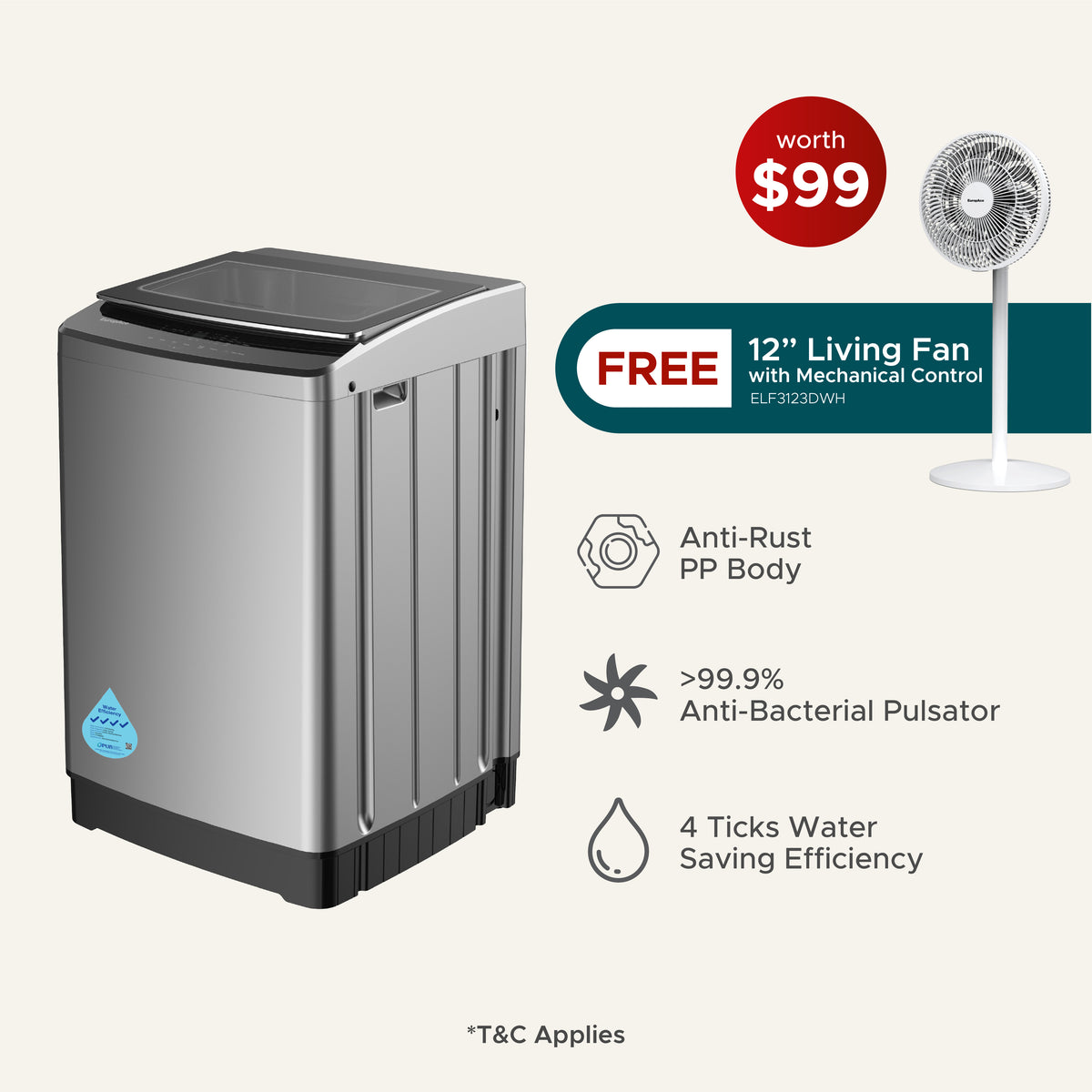 8KG 4 Ticks Top Load Washer with FREE 7