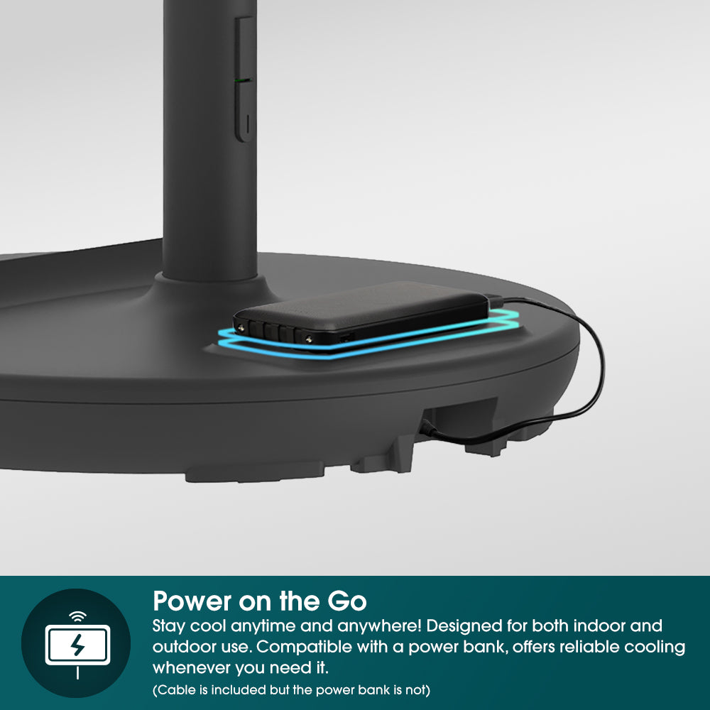 12” Portable DC High Velocity Fan w Ambient Light | Power on the Go (Power Bank Compatible), 3D Oscillation, Easy Clean