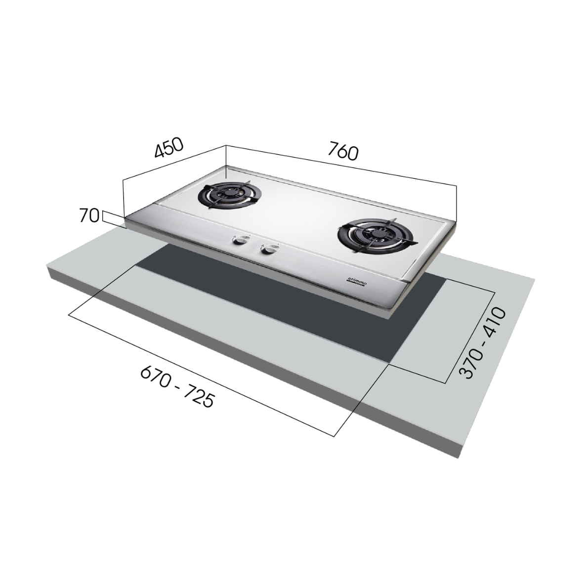 80cm Built-In Stainless Steel Gas Hob (2burner)