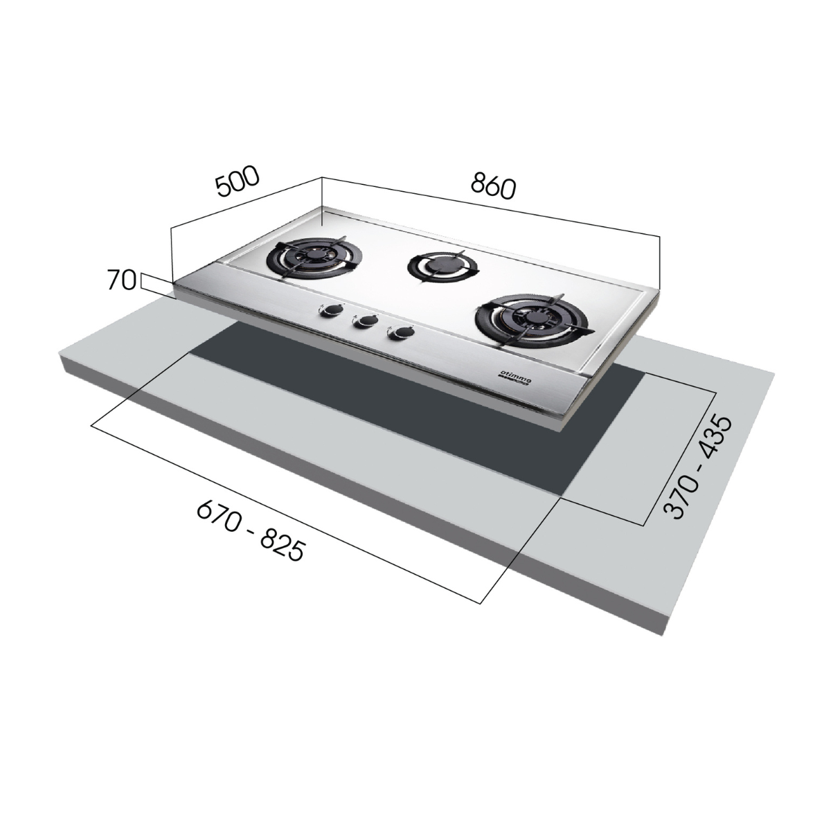 90cm Built-In Stainless Steel Gas Hob (3burner)