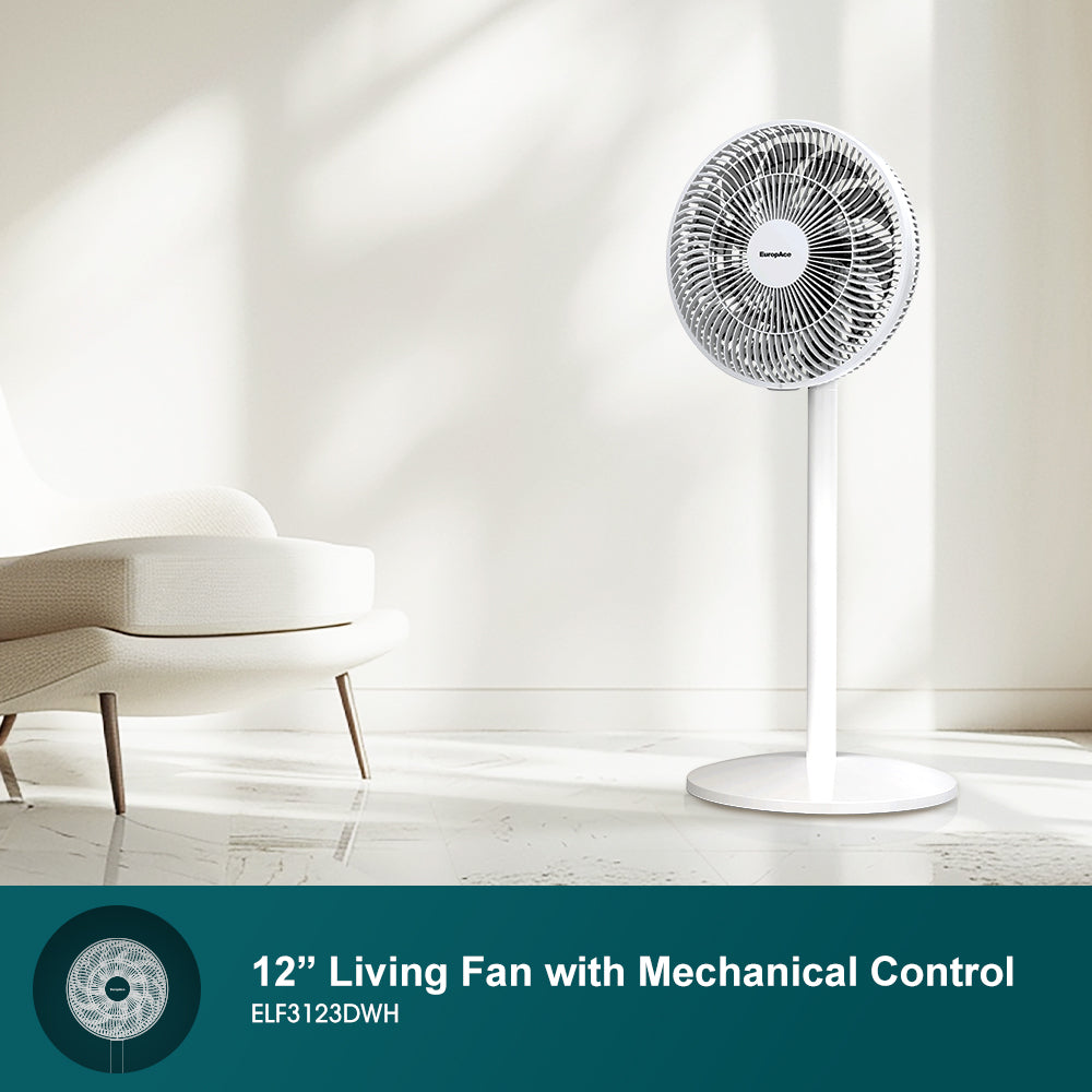 Living Fan with 12-Inch Blade, Oscillating Function & 7-Hour Timer – Easy Setup & Cooling Comfort