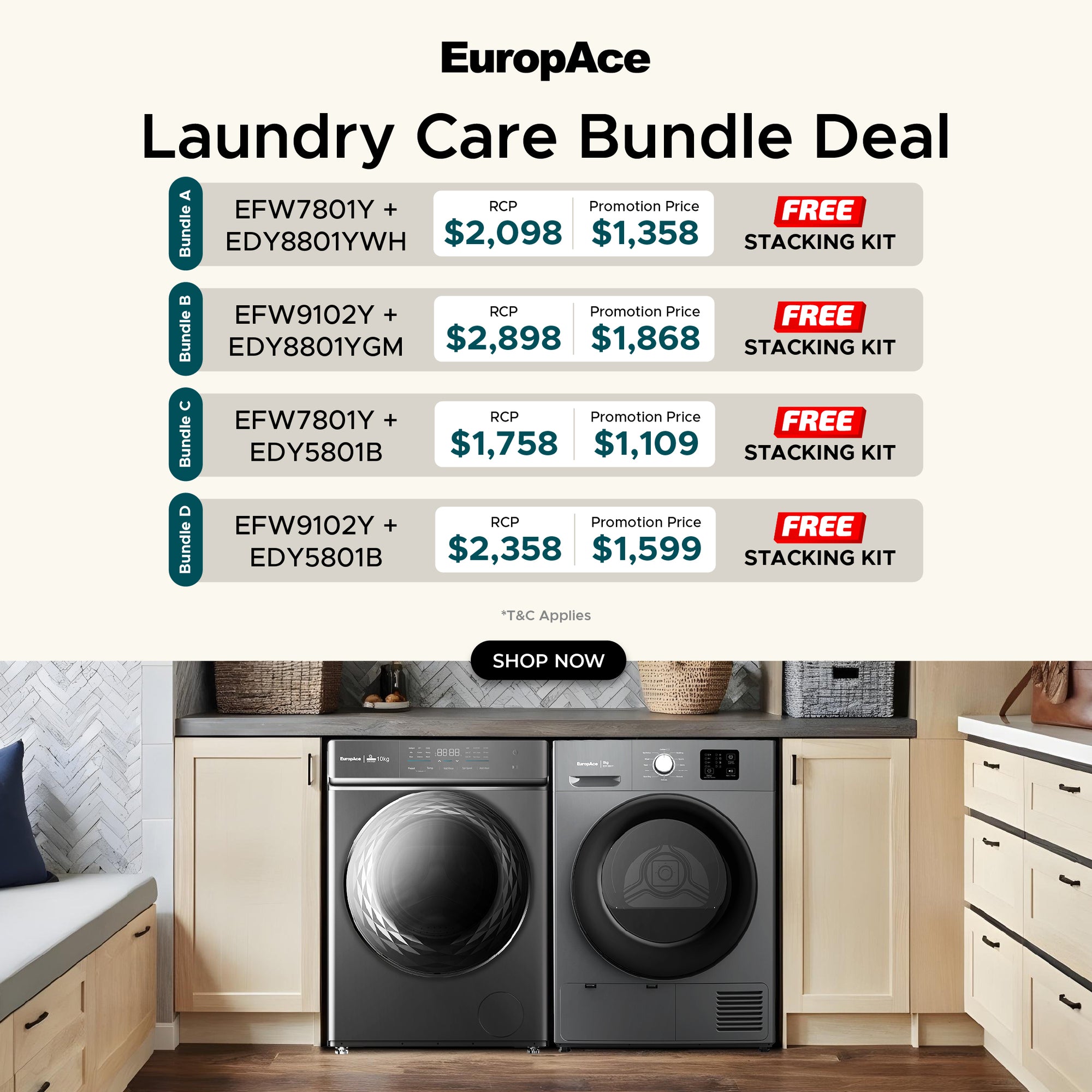 8KG 5 Ticks Heat Pump Dryer | FOC Stacking Kit