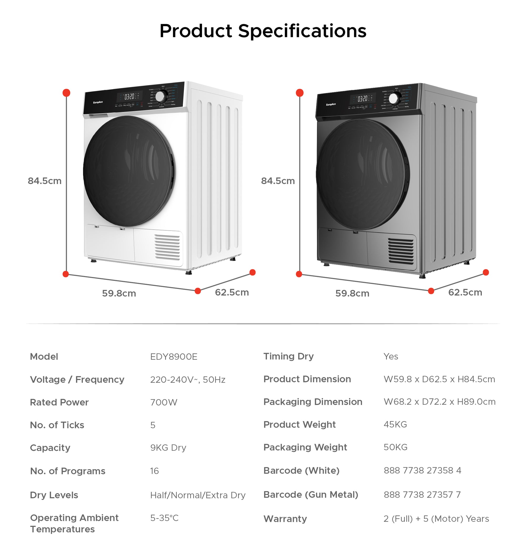 9KG 5 Ticks Heat Pump Dryer with FREE Spot and Stain Cleaner (Worth $189)
