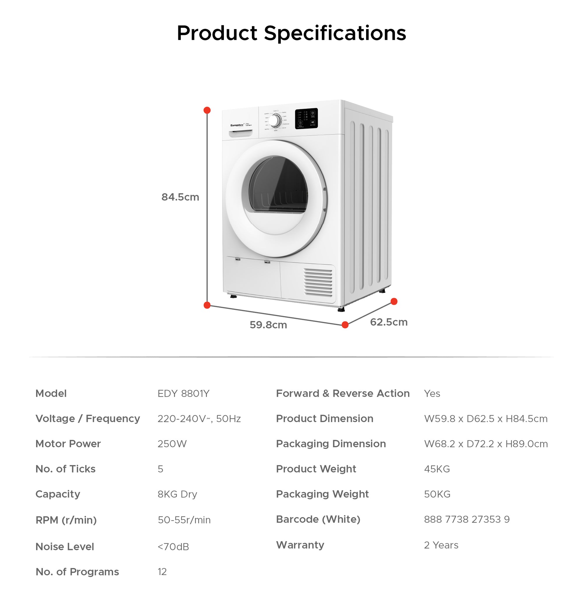 8KG Heat Pump Dryer with FREE Spot and Stain Cleaner (Worth $189)