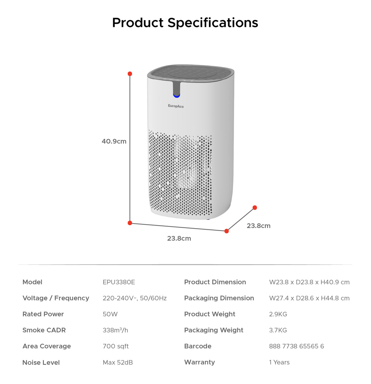 Preorder [NEW] 338m3/h CADR HEPA 14 Air Purifier | H14 HEPA filtration, Ideal for Larger Spaces of up to 700 sqft, Filter Change Reminder
