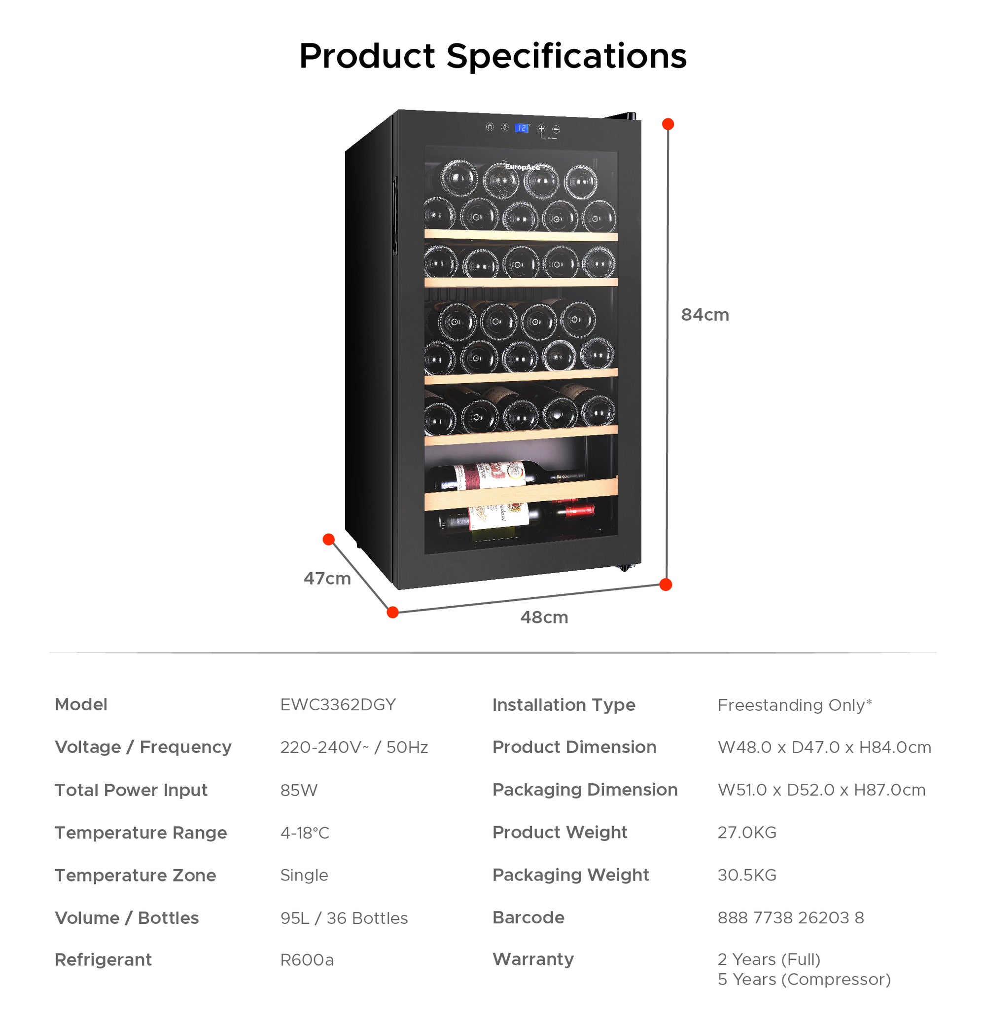 36 Bottles Wine Chiller | 3 Layered Anti-UV Glass, Beechwood Shelves