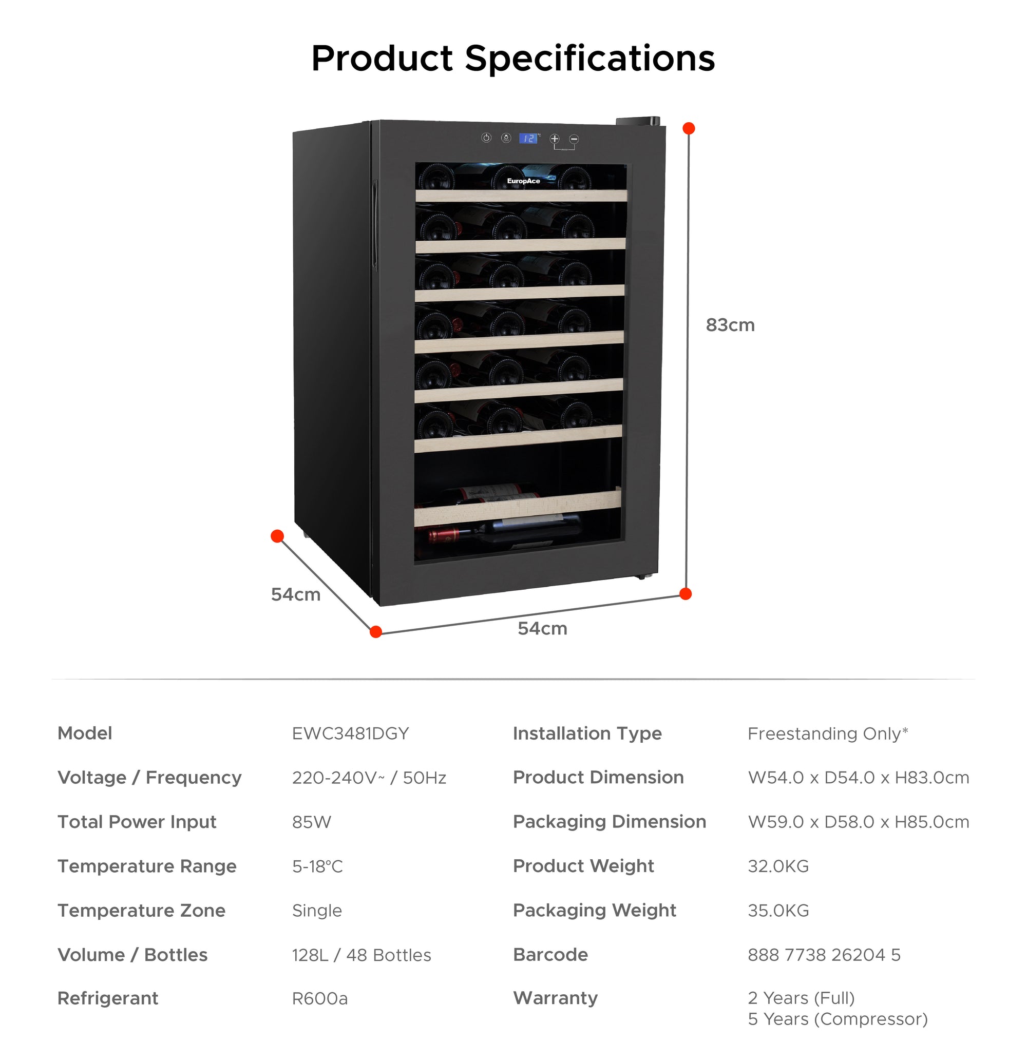 48 Bottles Wine Chiller | 3 Layered Anti-UV Glass, Beechwood Shelves