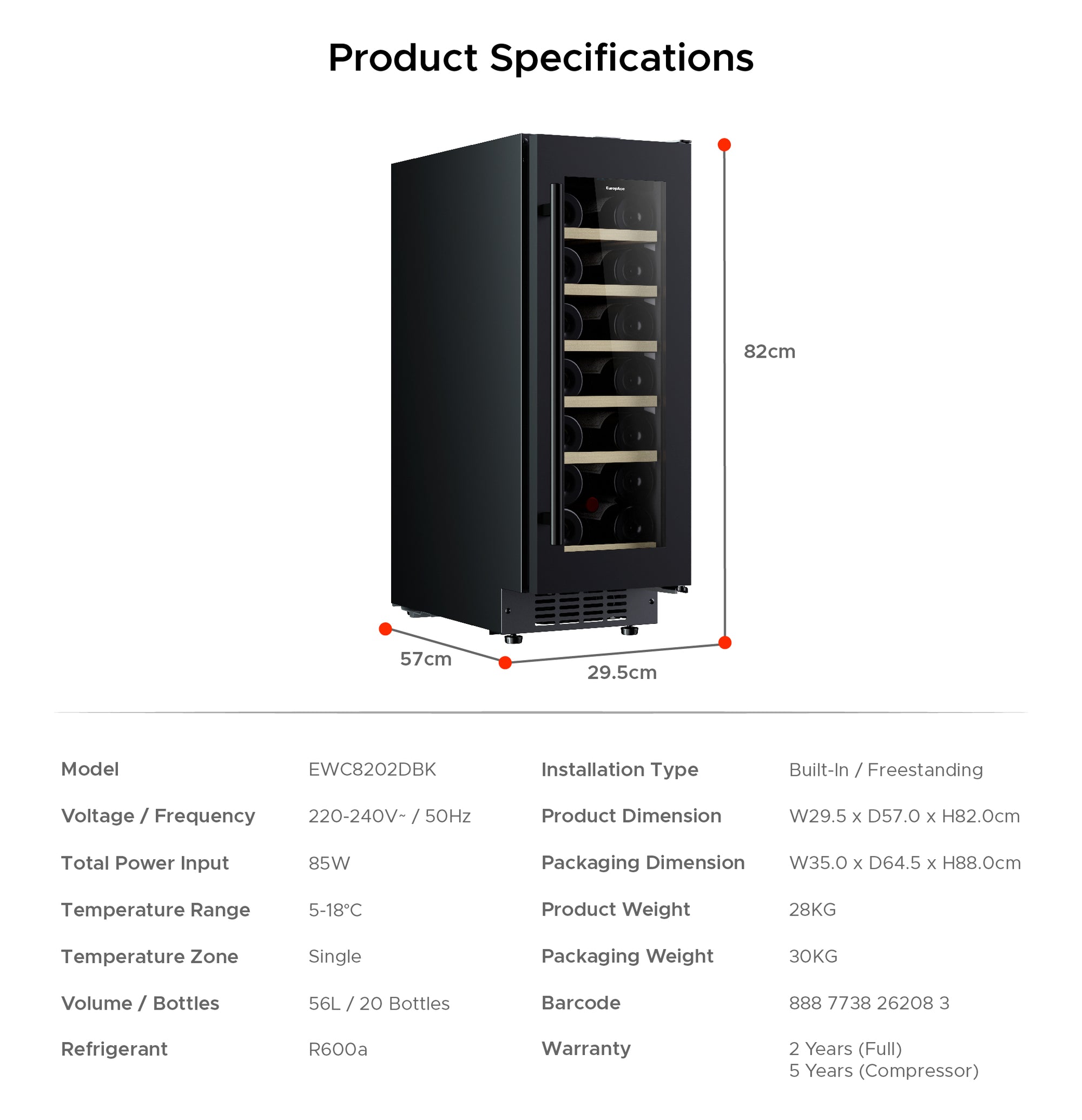 (Pre-Order) 20 Bottles Slim Wine Chiller | 3 Layered Anti-UV Glass, Beechwood Shelves