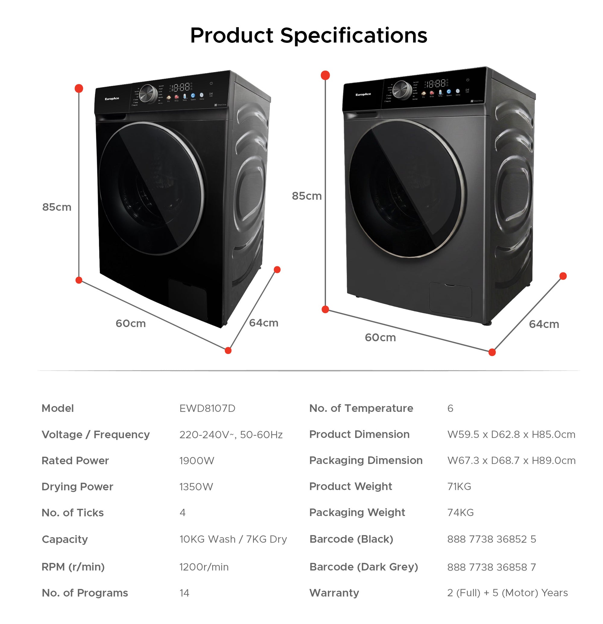 (Preorder) 10+7KG Steam Washer Dryer | Direct Drive Motor, 99.9% Anti-Bacterial