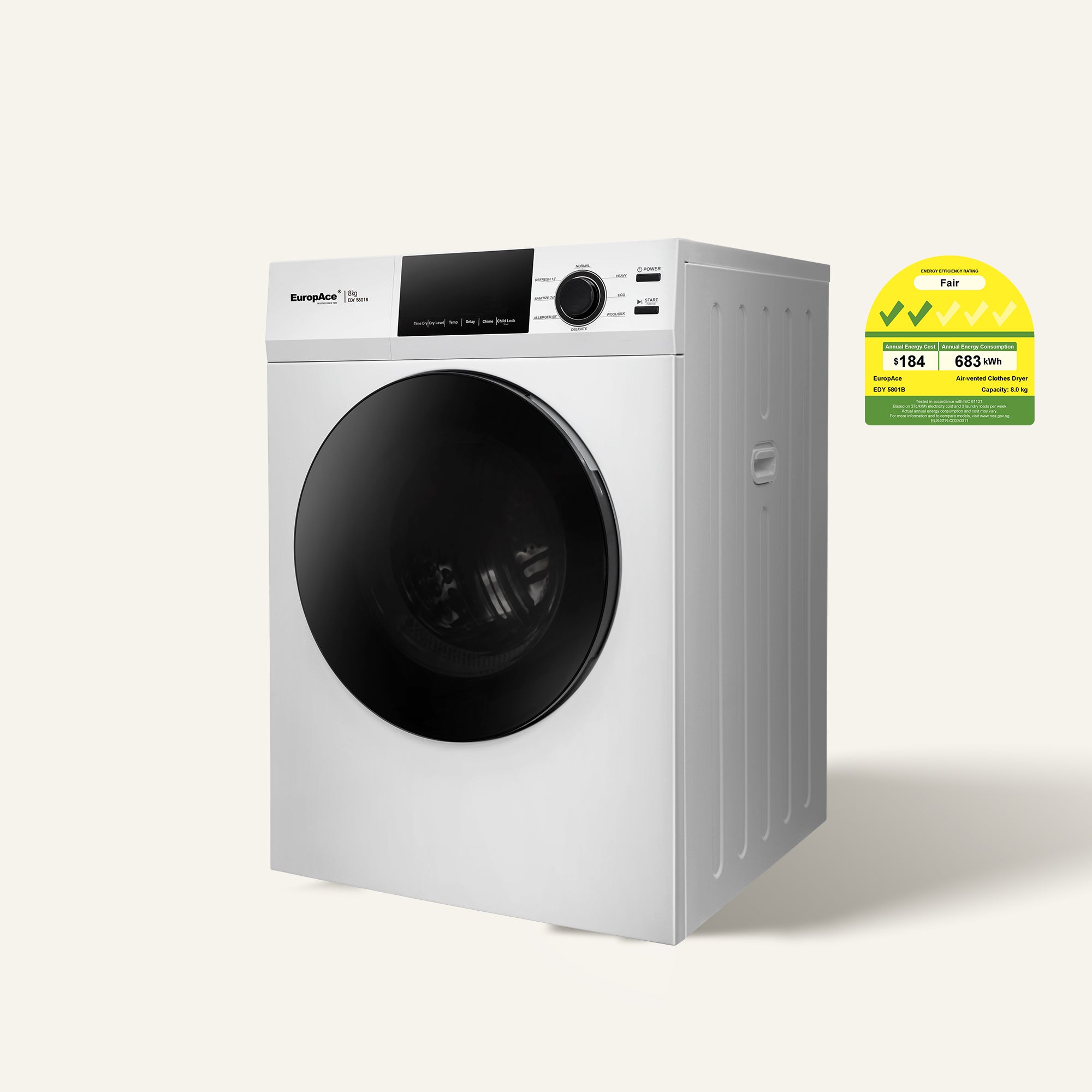 8KG Vented Dryer | Allergy Care Programs