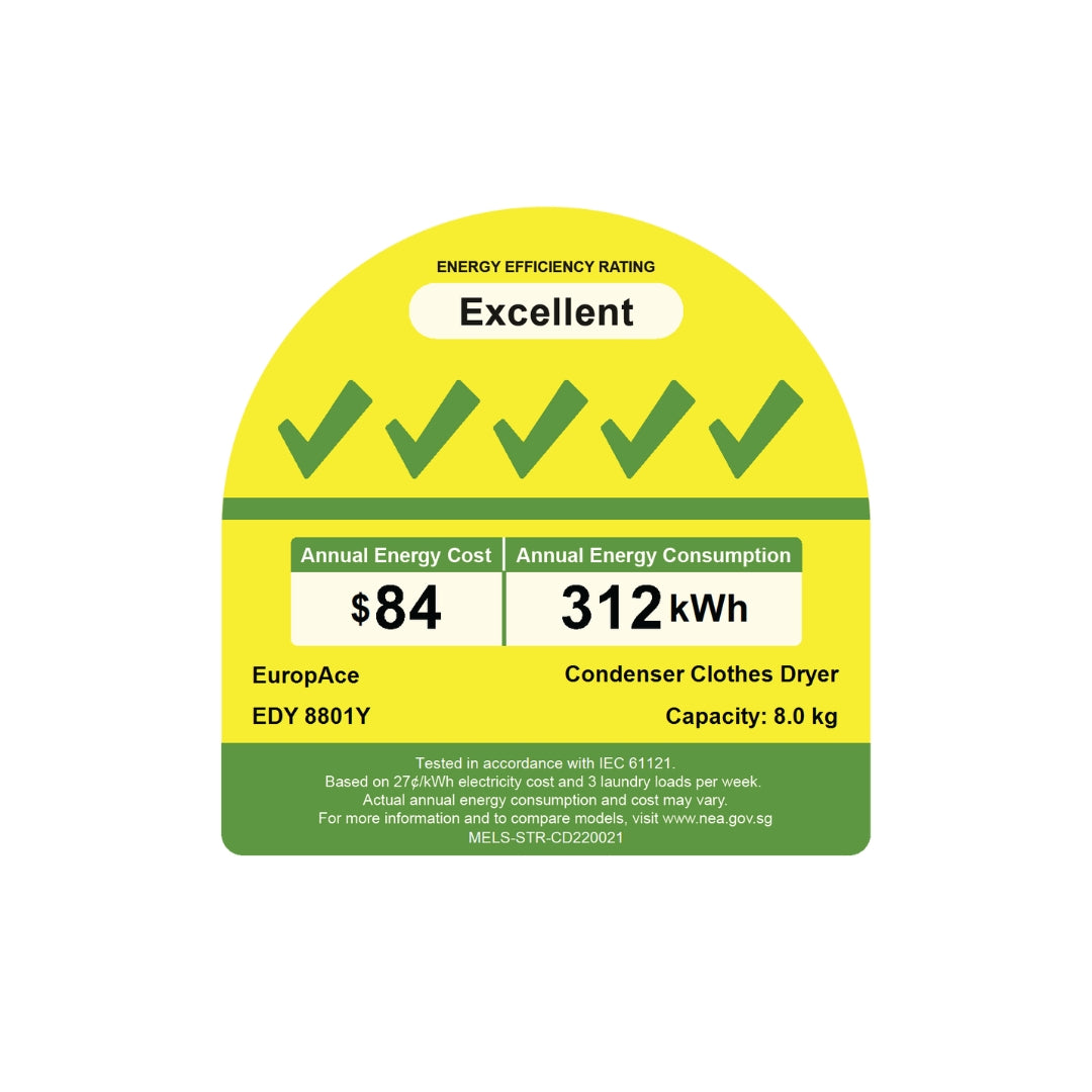8KG Heat Pump Dryer | 5 Ticks Energy Efficiency, Quick Dry 30 mins, Intelligent Sensory Dr
