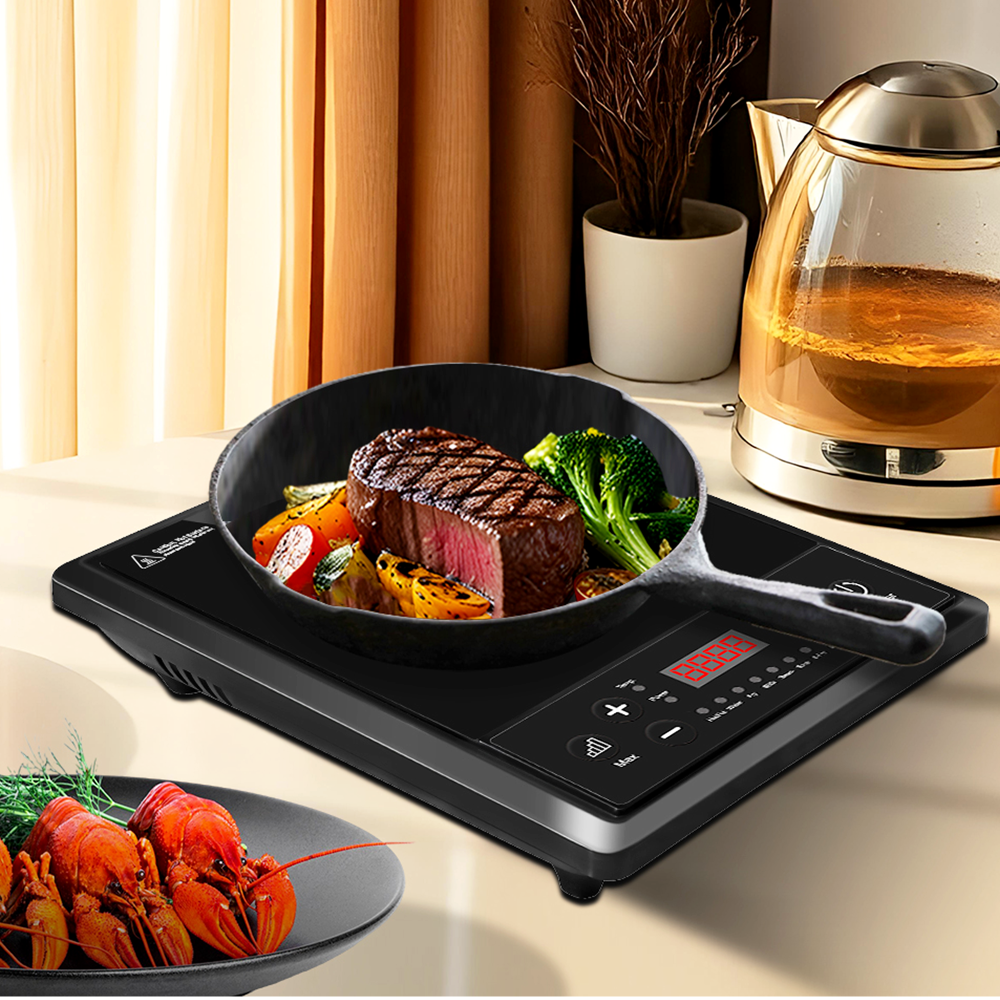 2000W Portable Induction Cooker | Crystal Glass Cooktop for High Durability and Heat Resistance | Perfect for Daily Cooking