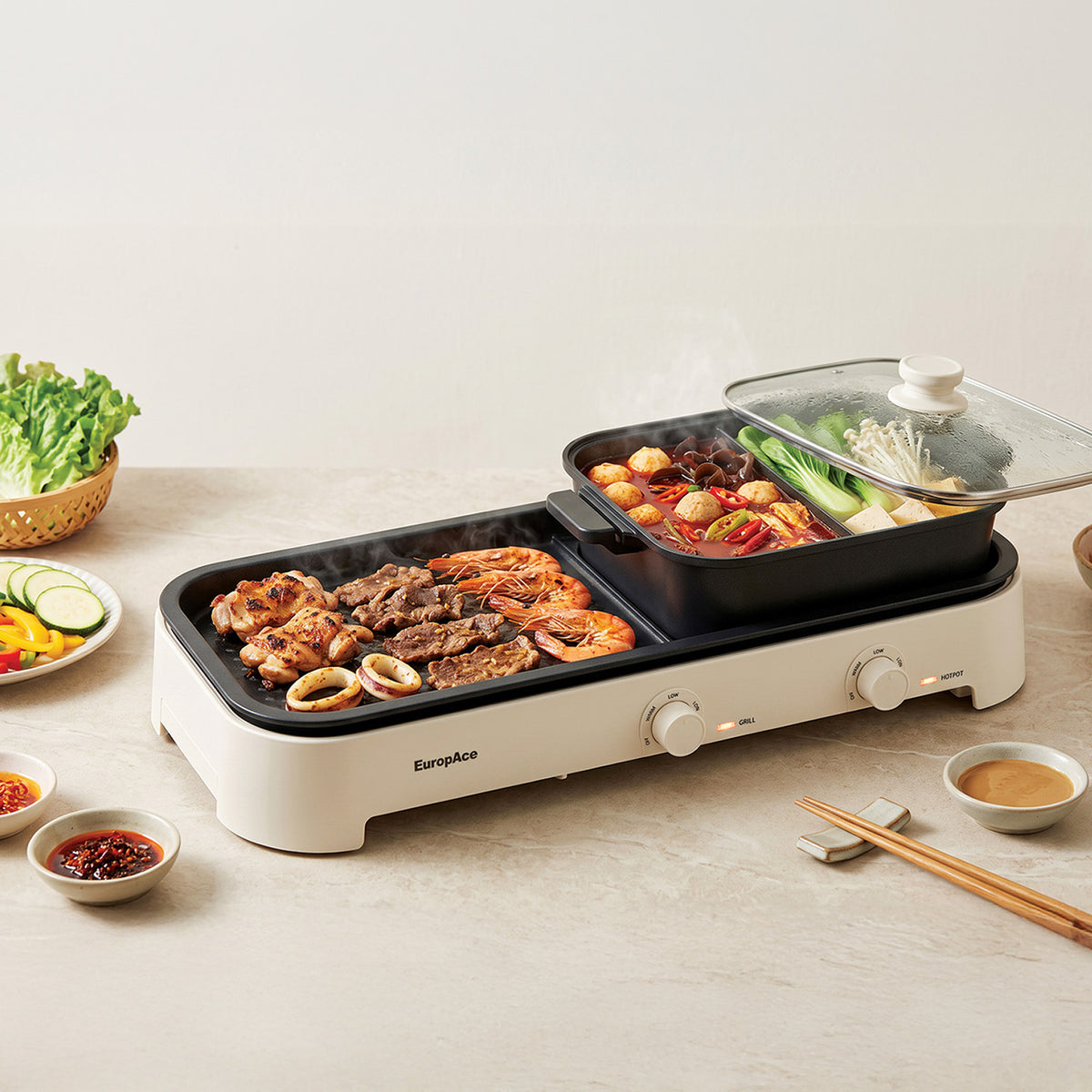 [NEW MODEL] Pre-Order 3.5L Hotpot with Non-Stick Grill Pan | Yuan Yang Hotpot & Grill | Dual Independent Temperature Control | 2200W Fast Heating
