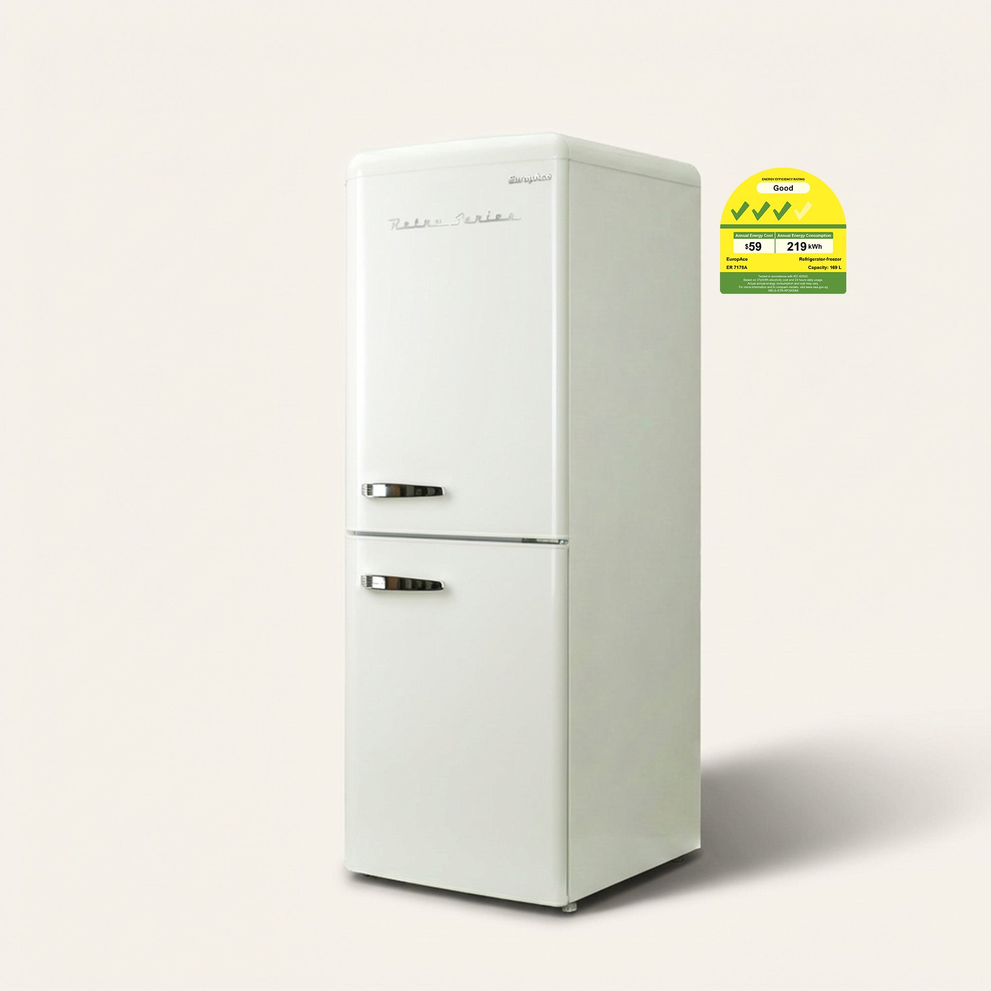 170L Retro 2 Door Bottom Mount Fridge | No-Frost, Fast Freeze