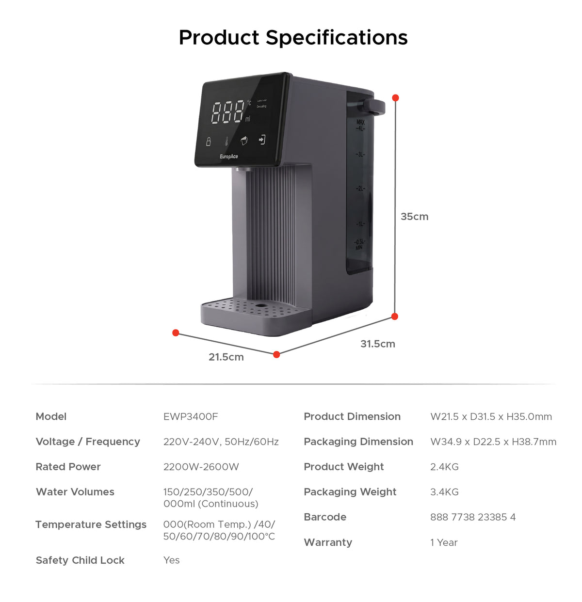 [NEW MODEL] Pre-Order SteamO 4L Hot Water Purifier | Plug & Play Convenience | Boiling Hot Water in Just 5 Seconds | Large LED Display