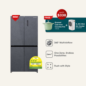 Glacier Series 503L Cross Door Fridge with FREE 1L DC Mini Air Cooler and Enamel Cast Iron Cocotte Pot (Worth $338)