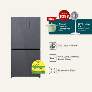 Glacier Series 503L Cross Door Fridge with FREE 12” Living Fan & Enamel Cast Iron Cocotte Pot (Worth $298)