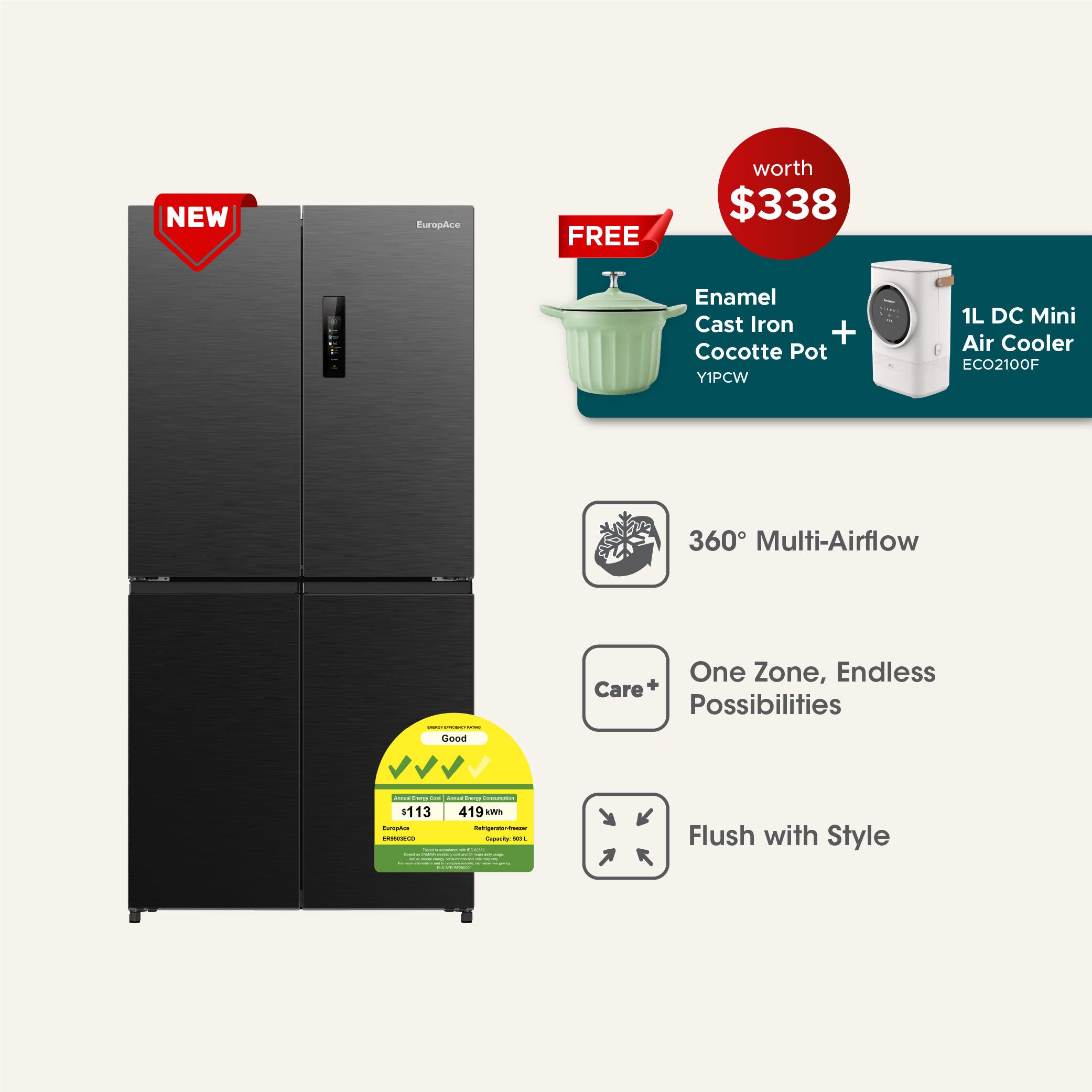 Glacier Series 503L Cross Door Fridge Gift-with-Purchase! – EuropAce