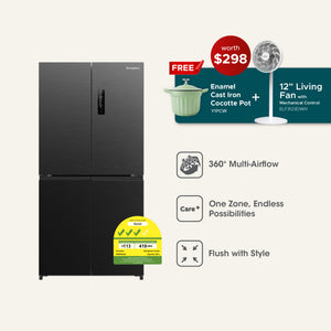 Glacier Series 503L Cross Door Fridge with FREE 12” Living Fan & Enamel Cast Iron Cocotte Pot (Worth $298)