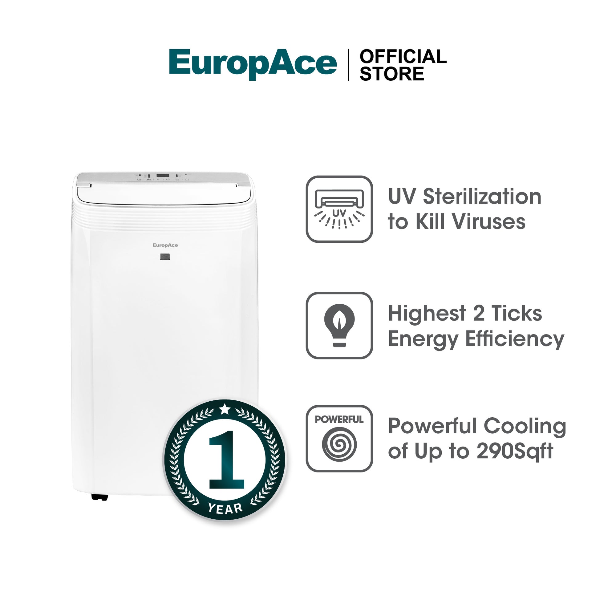 [2025 Model] 12,000 BTU 4-IN-1 Smart Air Purifying Green Portable Aircon | 290sqft, 99.97% Airborne Particles Removal, Smart WiFi with FREE Tower Fan (Worth $179)