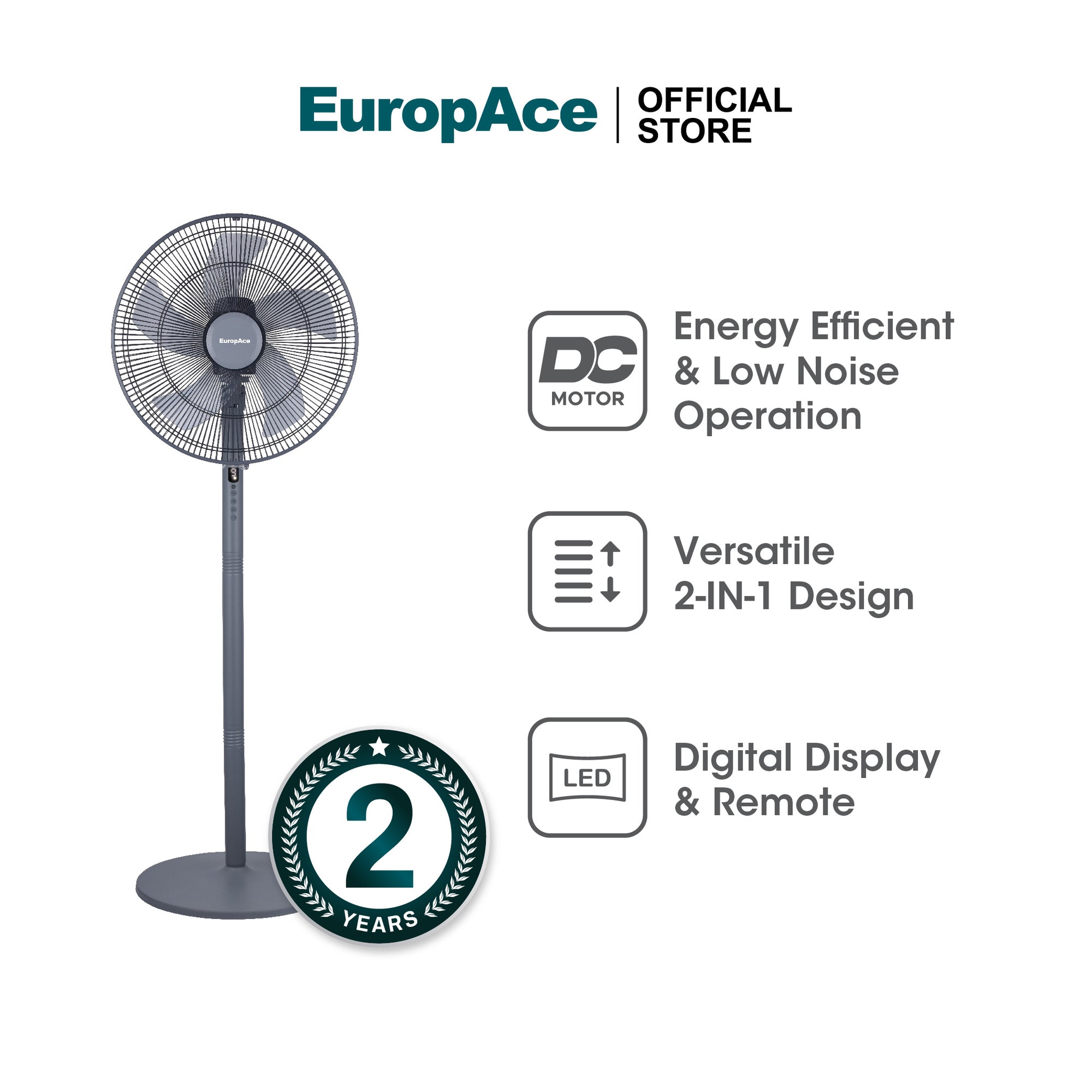 [Pre Order] 16” DC Living Fan with Remote Control | Energy Efficient, Low Noise & Powerful Airflow | Versatile 2-IN-1 Design