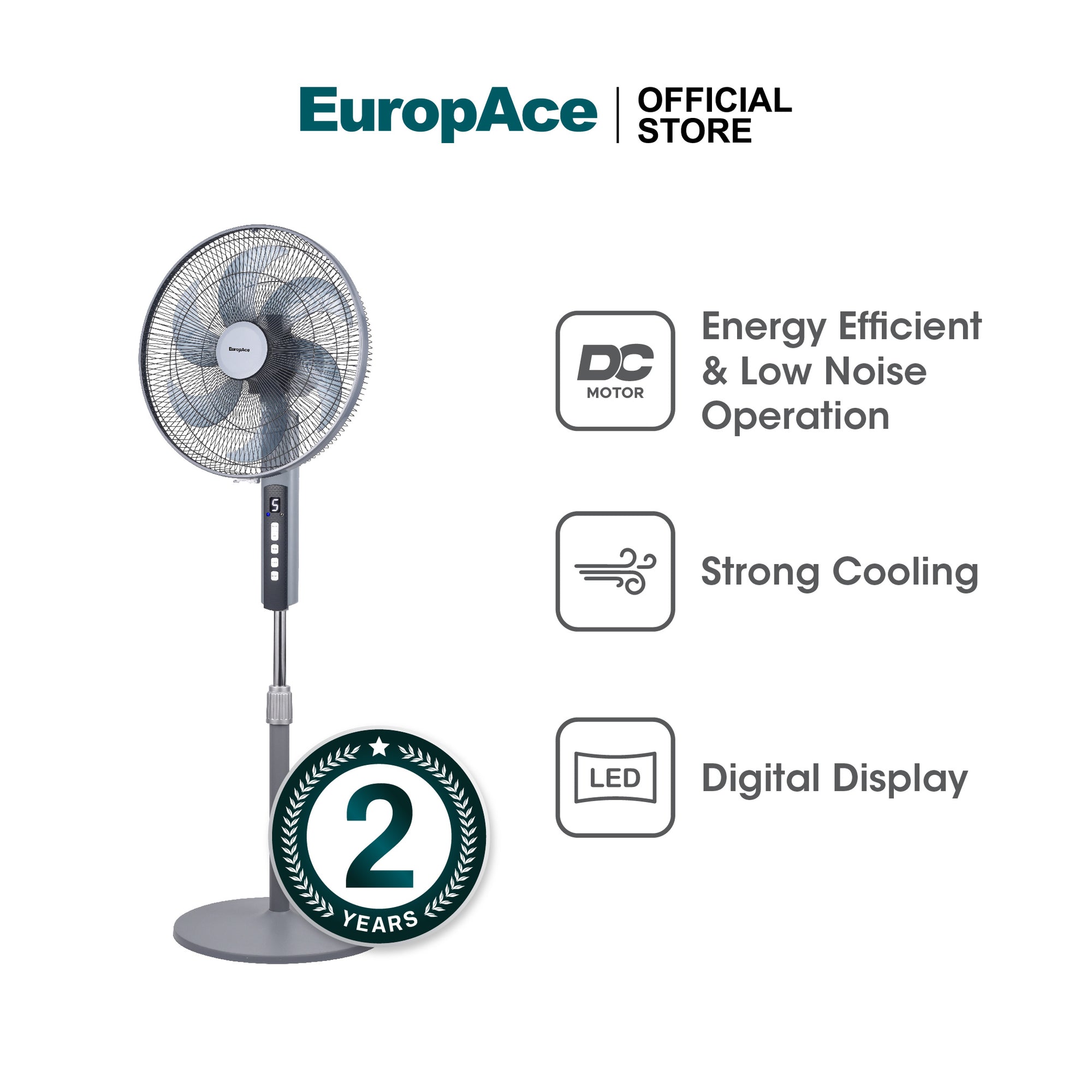 16” Deluxe DC Stand Fan with Remote | DC Motor, Strong Cooling, Digital Display and Remote Control