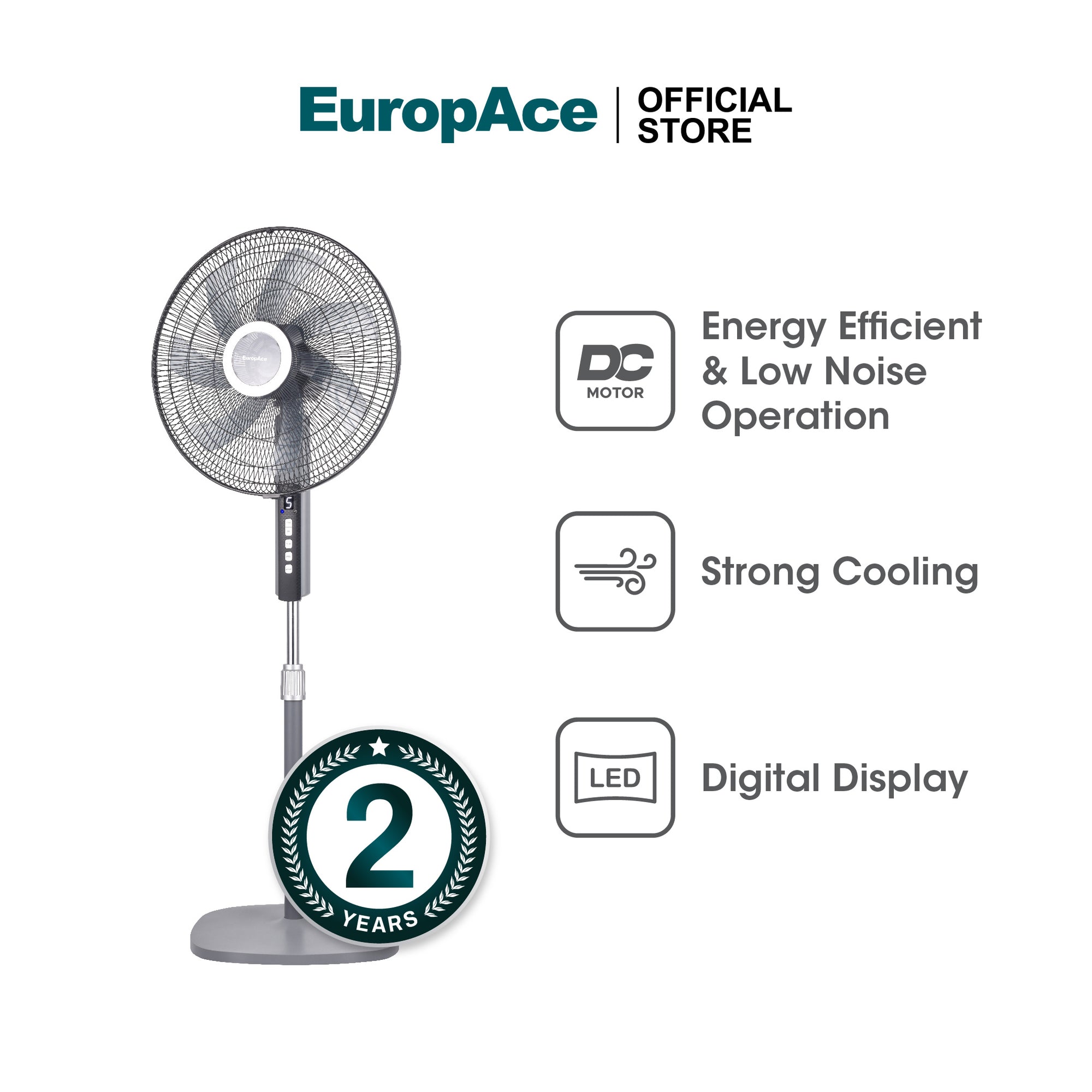 18” Deluxe DC Stand Fan with Remote | DC Motor, Strong Cooling, Digital Display and Remote Control