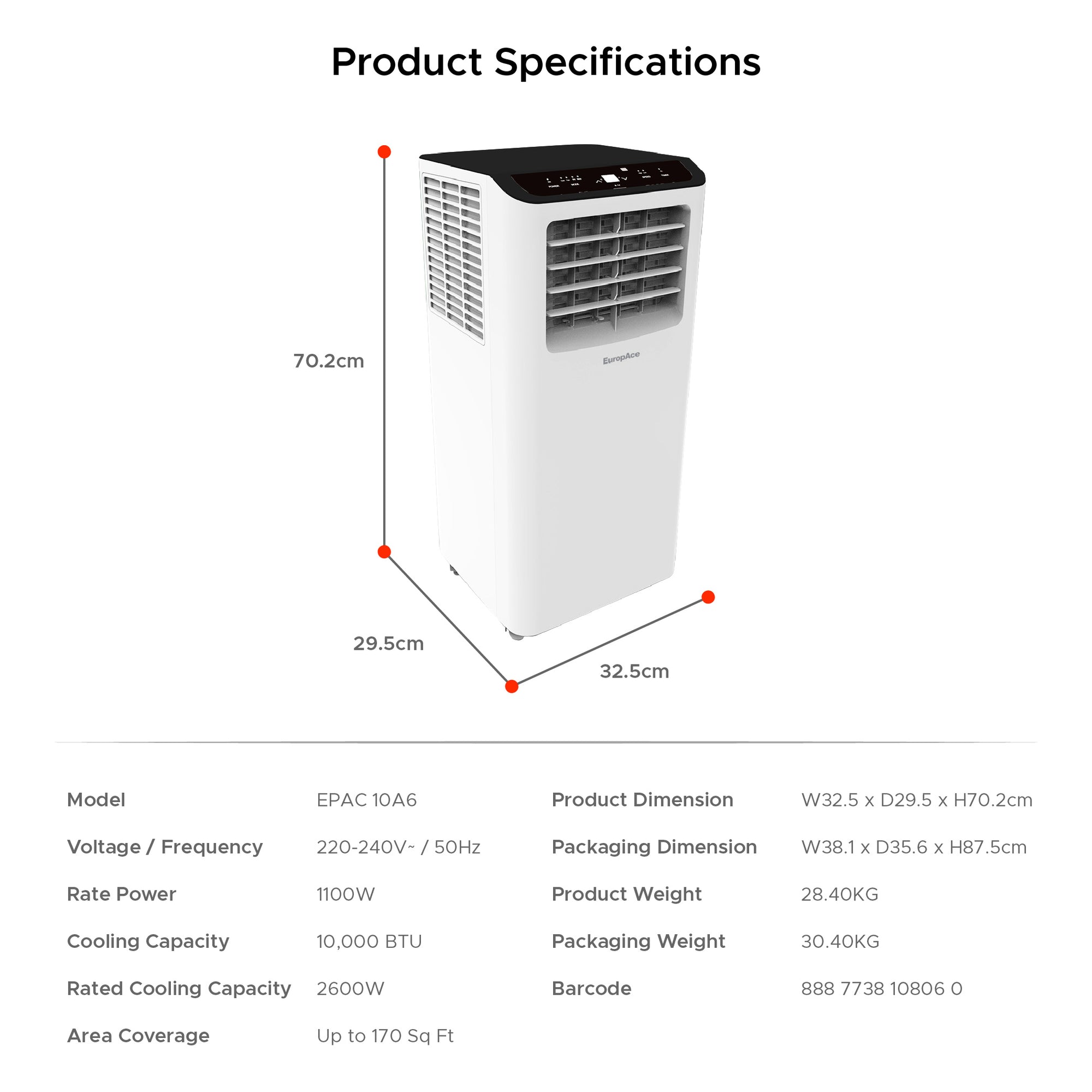 10,000 BTU Compact Portable Air Con | 170sqft Coverage, Easy Installation - USE PROMO CODE