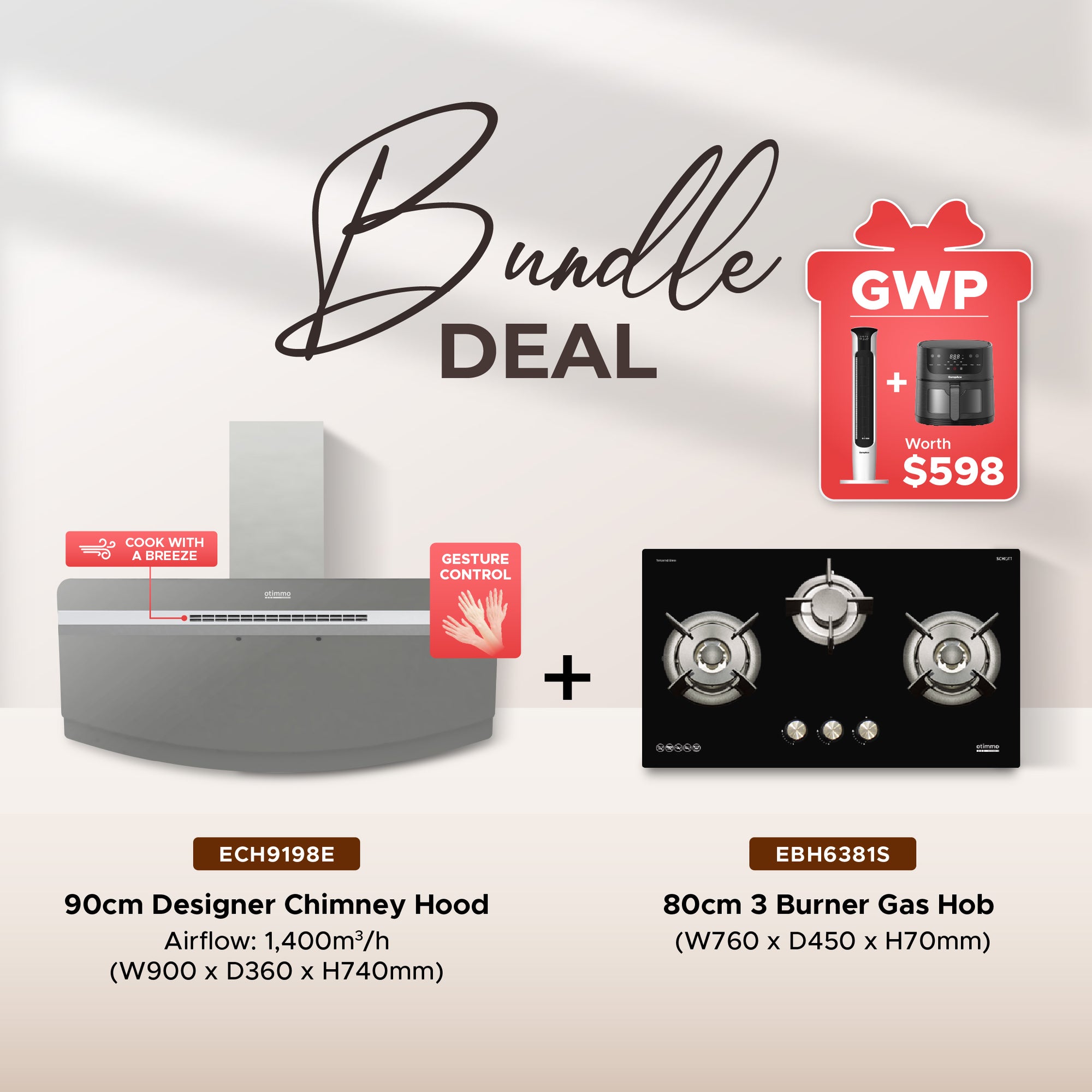 80cm Built-In Gas Hob (3burner)