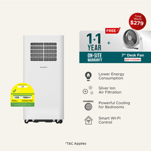 [Upgraded Model] Compact Air Purifying Portable Aircon with Wi-Fi (4-in-1) | 2Years Full Warranty (Worth $200), 40% Energy Saving, Silver Ion Filter, 5y Compressor Warranty