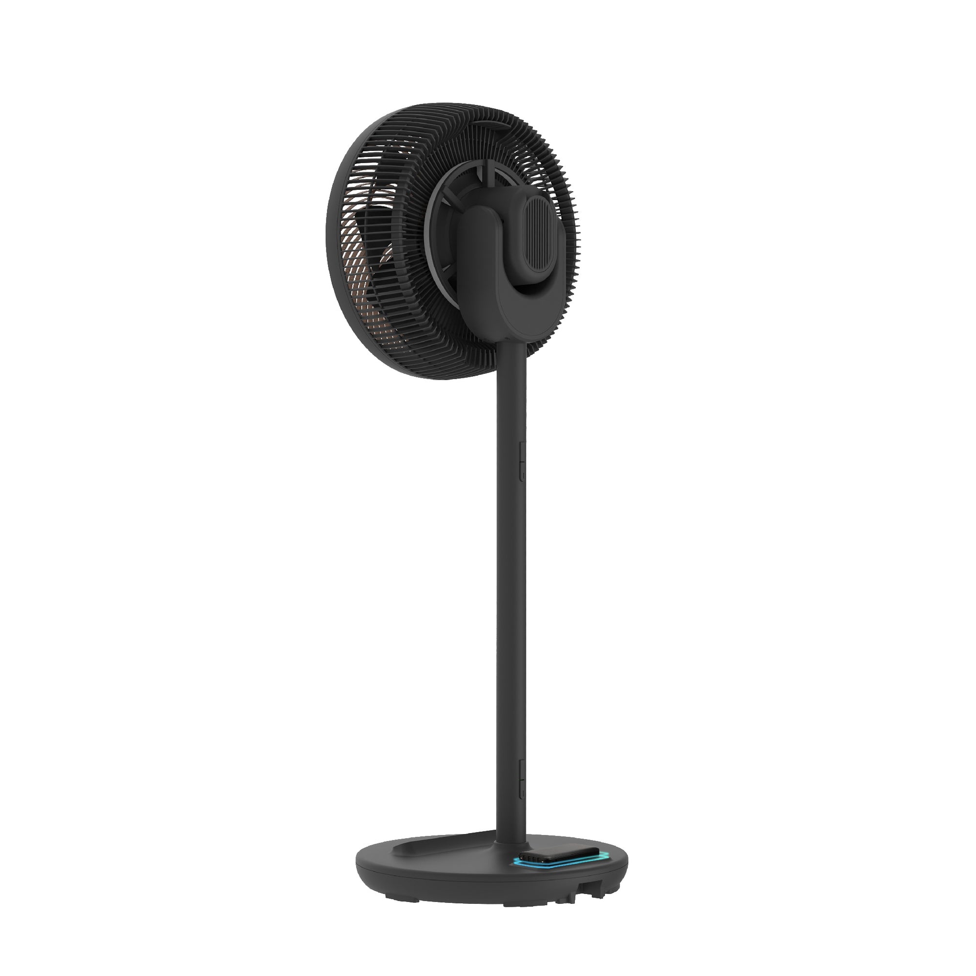 12” Portable DC High Velocity Fan w Ambient Light (Black with Dark Wood) | Power on the Go (Power Bank Compatible), 3D Oscillation, Easy Clean