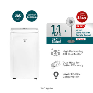 [Extra Powerful] 18,000 BTU Dual Hose Portable Air Conditioner | 360sqft, Compact Series with 2Years Full Warranty (Worth $200) + FREE Fan (Worth $149)