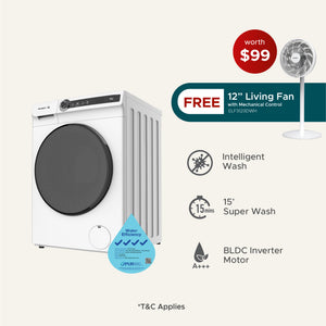 8KG 4 Ticks Steam Front Load Washer with FREE 12” Living Fan (Worth $99)