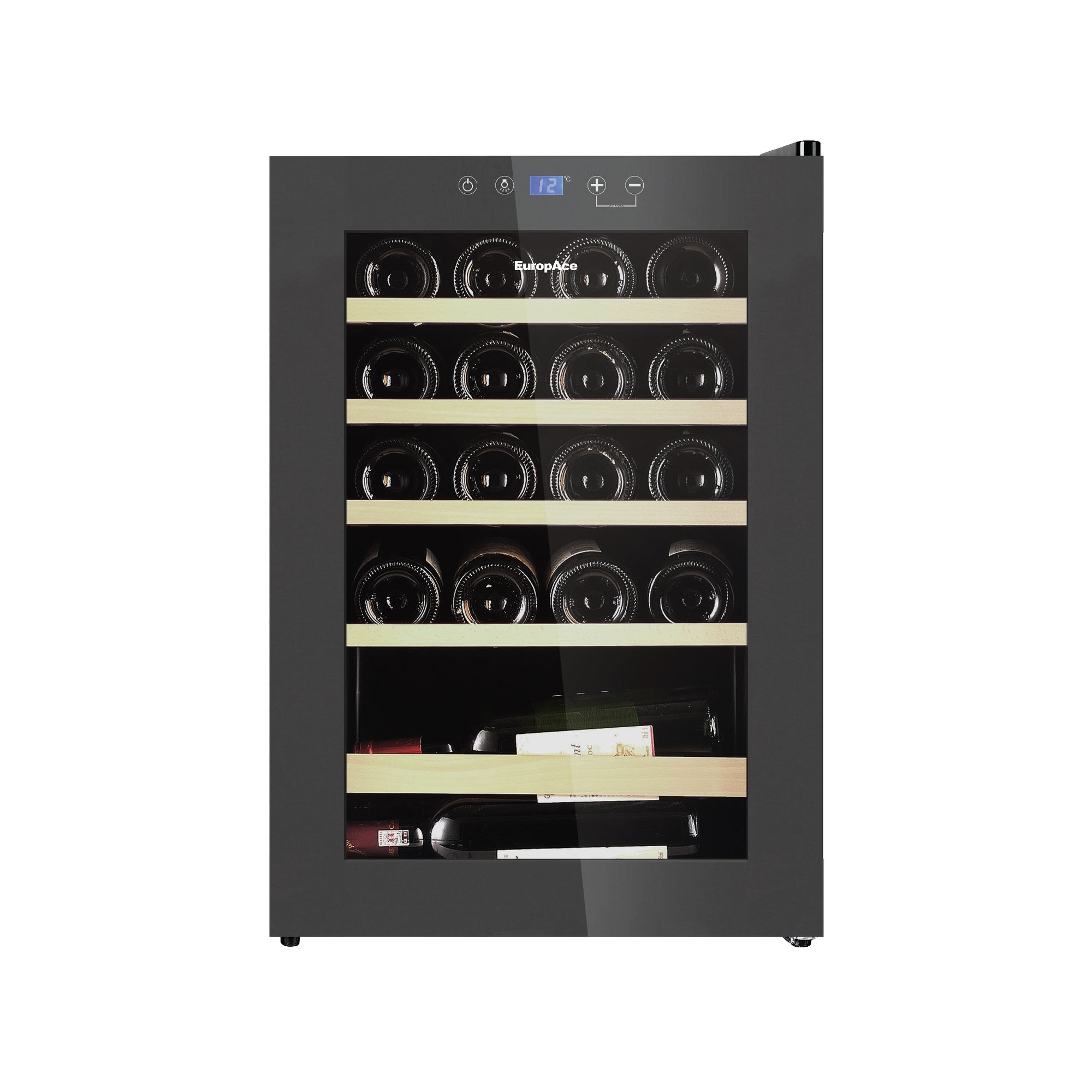 20 Bottles Wine Chiller | 3 Layered Anti-UV Glass, Beechwood Shelves