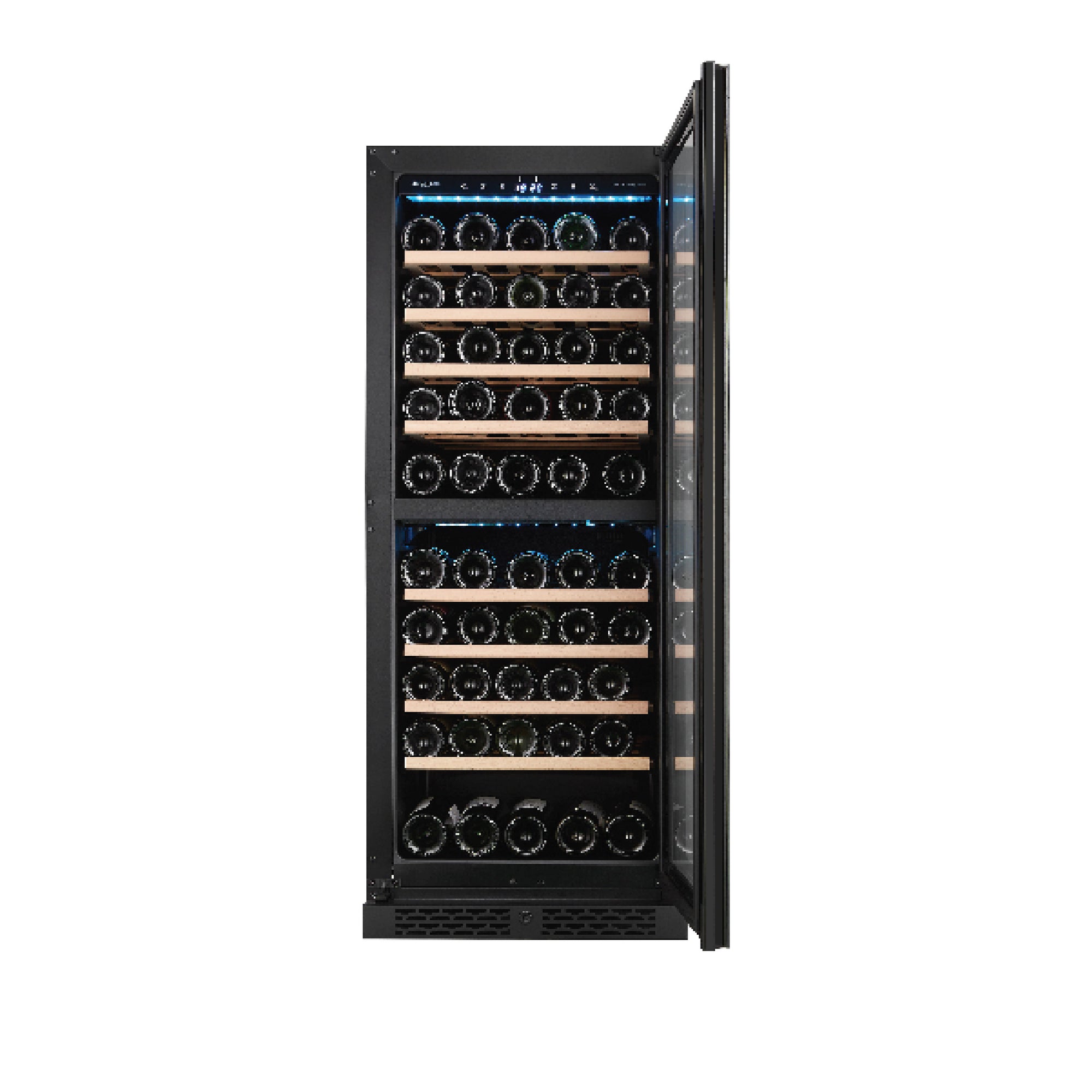 70 Bottles Dual Zone Wine Chiller | 3 Layered Anti-UV Glass, Beechwood Shelves