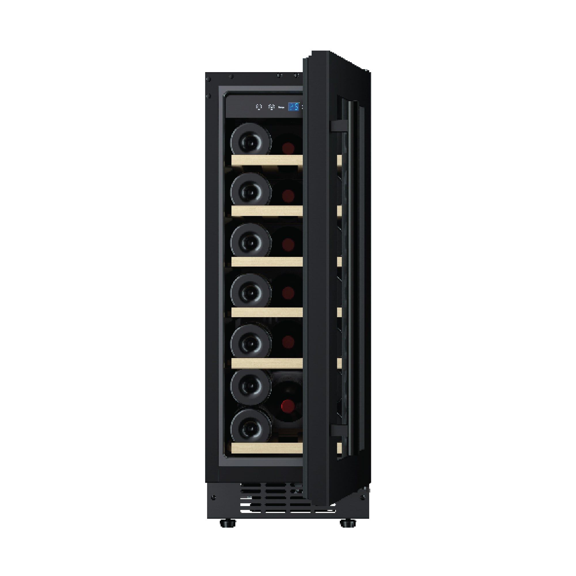 20 Bottles Slim Wine Chiller | 3 Layered Anti-UV Glass, Beechwood Shelves