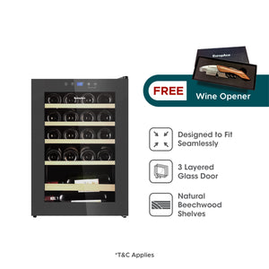 20 Bottles Wine Chiller | 3 Layered Anti-UV Glass, Beechwood Shelves
