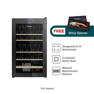 48 Bottles Wine Chiller  | 3 Layered Anti-UV Glass, Beechwood Shelves