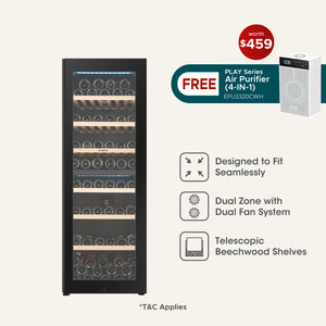 98 Bottles Dual Zone Wine Chiller with FREE PLAY Series Air Purifier (Worth $459)