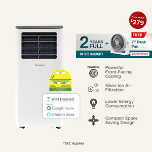 NEW [Upgraded Model] (Preorder) Compact Air Purifying Portable Aircon with Wi-Fi (4-in-1) | 2Years Full Warranty (Worth $200) + Free Desk Fan EDF1731D (Worth $79), 40% Energy Saving, Silver Ion Filter, 5y Compressor Warranty