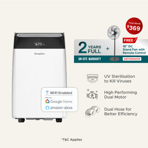 Preorder 15,000 BTU Air Purifying Dual Hose Portable Aircon with WiFi (4-IN-1) | 320sqft, 99.97% Airborne Particles Removal, Smart WiFi, Front LED Display with 2Years Full Warranty (Worth $200) + FREE Stand Fan (Worth $169)