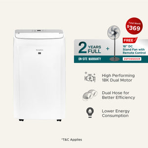 [Extra Powerful] 18,000 BTU Dual Hose Portable Air Conditioner | 360sqft, Compact Series with 2Years Full Warranty (Worth $200) + FREE Stand Fan (Worth $169)