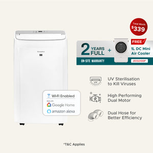 [Extra Powerful] 20,000 BTU Smart Air Purifying Dual Hose Portable Aircon (4-IN-1) | 400sqft, 99.97% Airborne Particles Removal, Smart WiFi with 2Years Full Warranty (Worth $200) + FREE mini air cooler (Worth $139)
