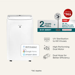 [Extra Powerful] 20,000 BTU Smart Air Purifying Dual Hose Portable Aircon (4-IN-1) | 400sqft, 99.97% Airborne Particles Removal, Smart WiFi with 2Years Full Warranty (Worth $200) + FREE Stand Fan (Worth $169)