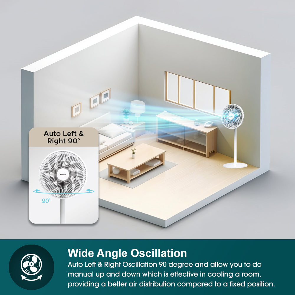 Living Fan with 12-Inch Blade, Oscillating Function & 7-Hour Timer – Easy Setup & Cooling Comfort