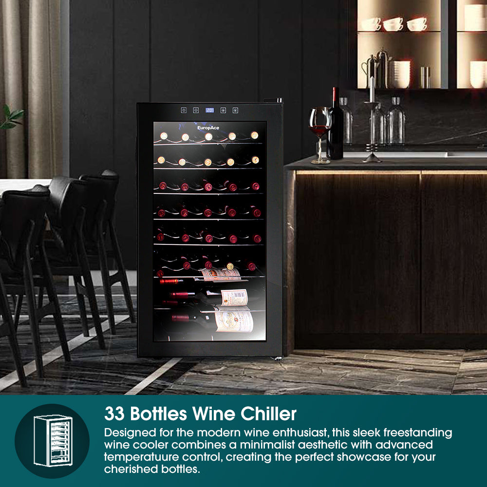 33 Bottles Wine Chiller | 3 Layered Anti-UV Glass, Recessed Handle
