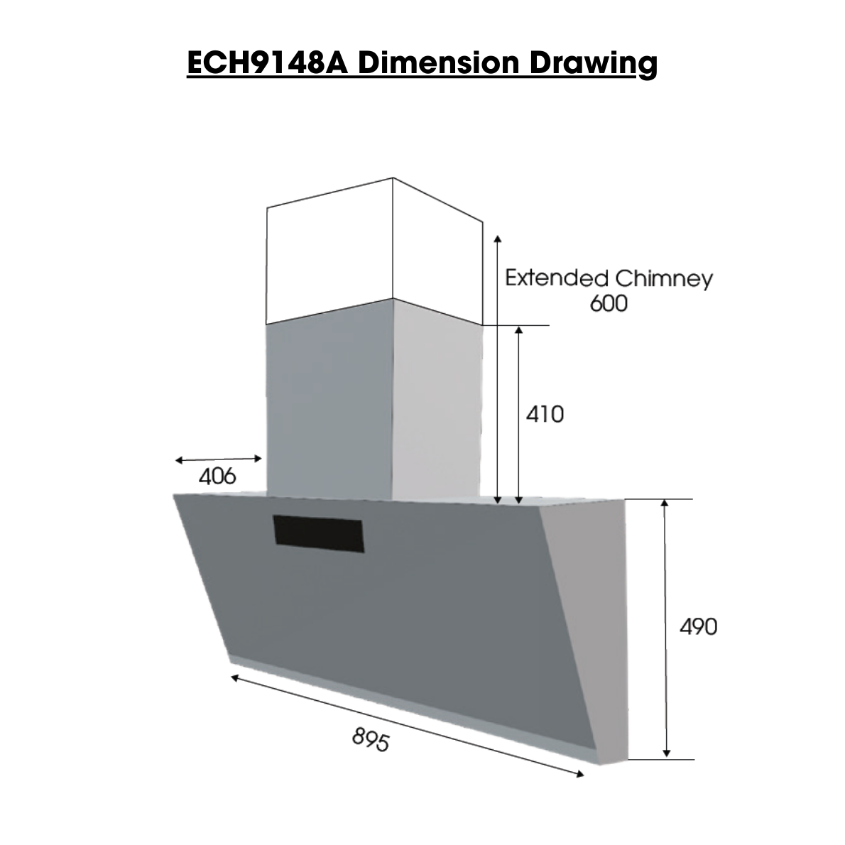 90cm 1400m3/h T-Shape Chimney Hood | Black