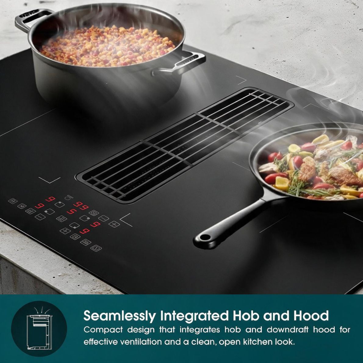 60cm Flexi Zones Induction Hob with Downdraft Hood